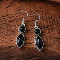 Vintage geometric zinc alloy earrings with electroplated black and purple finish and round decorative elements