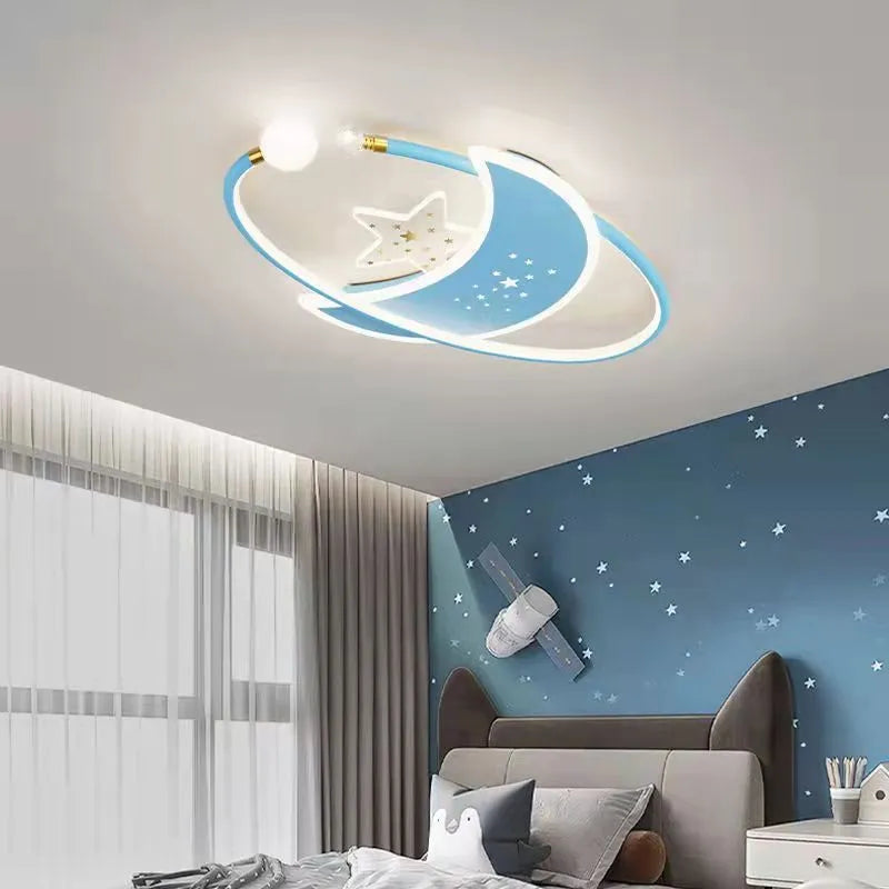 Creative moon XINGX cloud children's room ceiling lamp with tri-colour dimming in blue finish