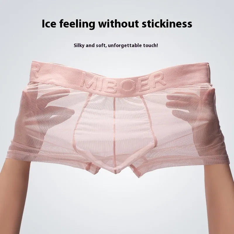 Men's thin polyester boxer shorts in six colours including black white blue green pink skin