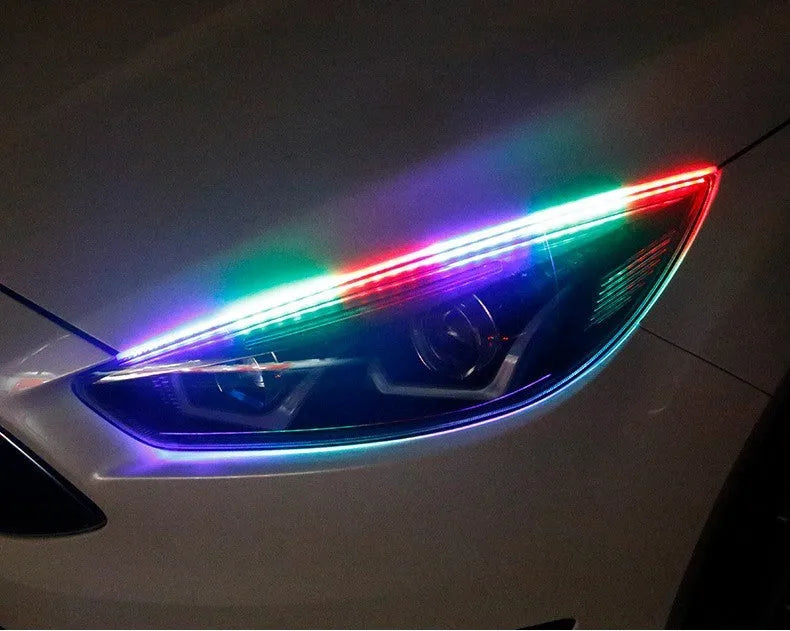 Colourful RGB LED daytime running light strip for General Motors cars with a wireless remote control.