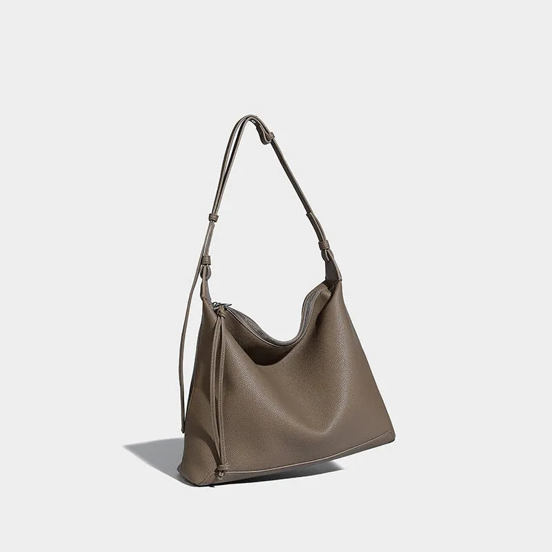 Large capacity underarm shoulder messenger bag in caramel PU leather, 36cm length, with soft texture