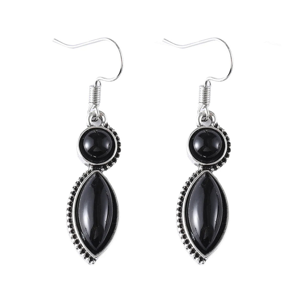 Vintage geometric zinc alloy earrings with electroplated black and purple finish and round decorative elements