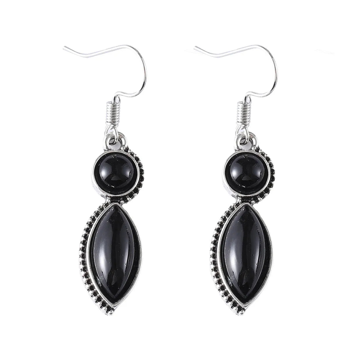 Vintage geometric zinc alloy earrings with electroplated black and purple finish and round decorative elements