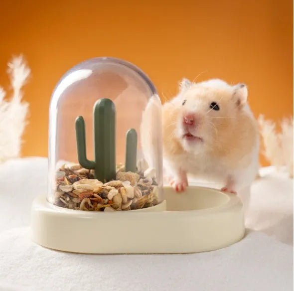 Home Hamster Creative Cactus Automatic Feeder in vanilla warm yellow with 190ml transparent grain storage
