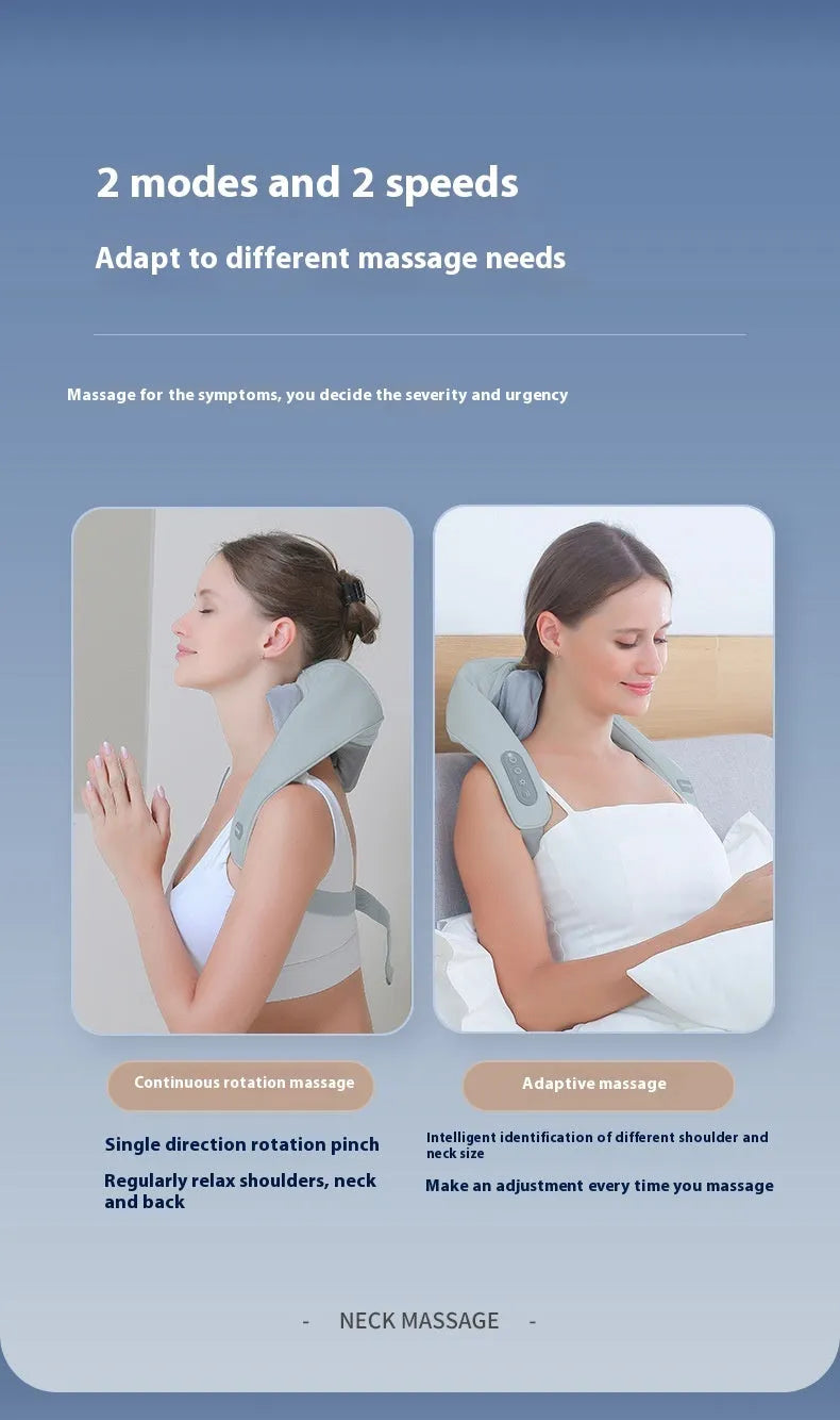 Gray multifunctional neck back waist massager with elastic fabric and infrared physiotherapy features