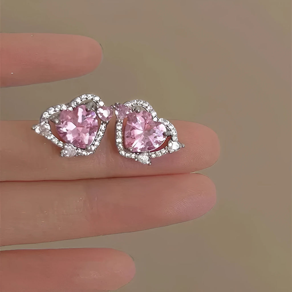 Guardian Heart trend stud earrings for women white K electroplated copper heart shape