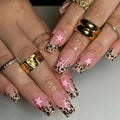 Wear Armor French leopard print five-pointed star with pearl diamond wear manicure strips in Jelly Glue Style