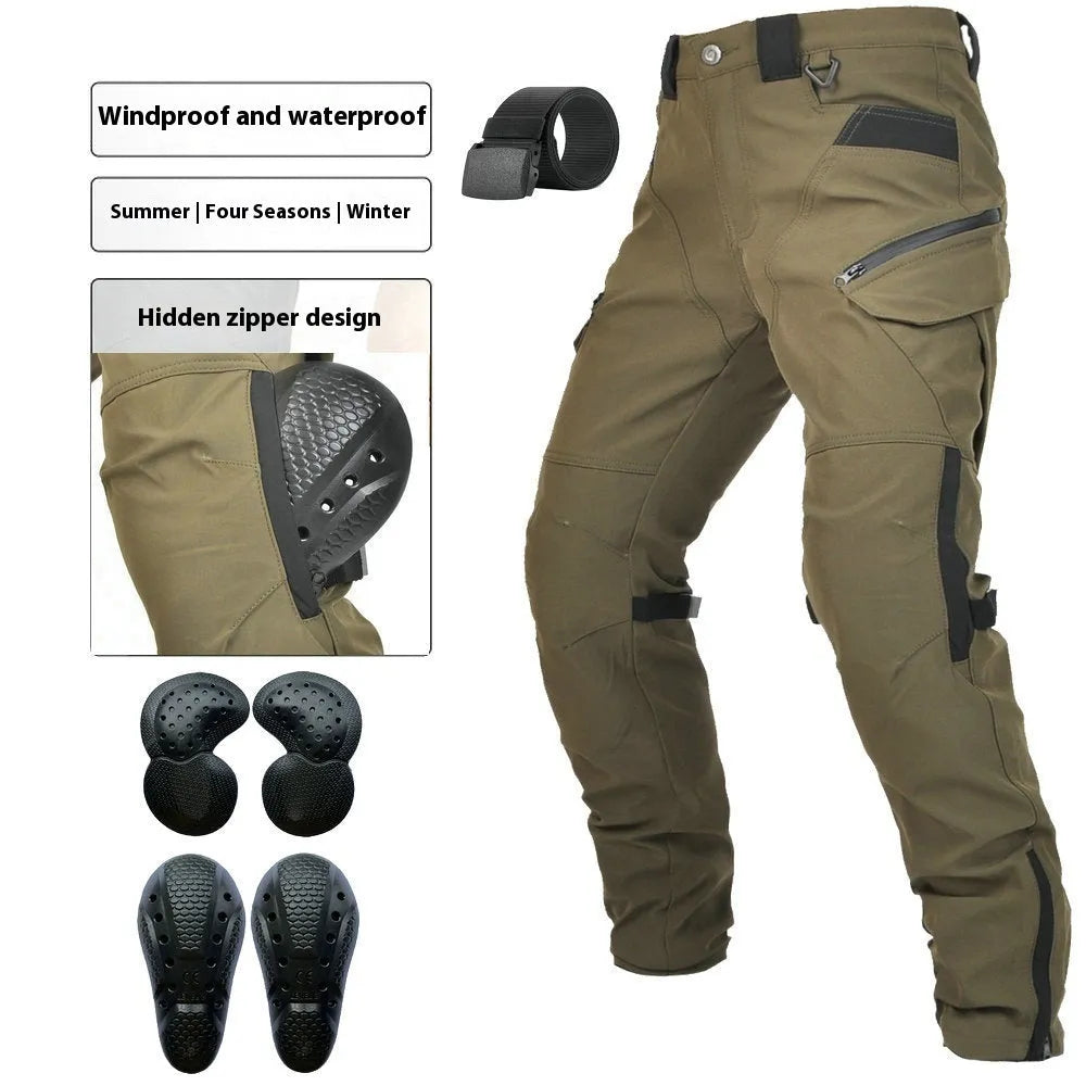 Motorcycle waterproof windproof trousers with protective gear set in black or green colour options