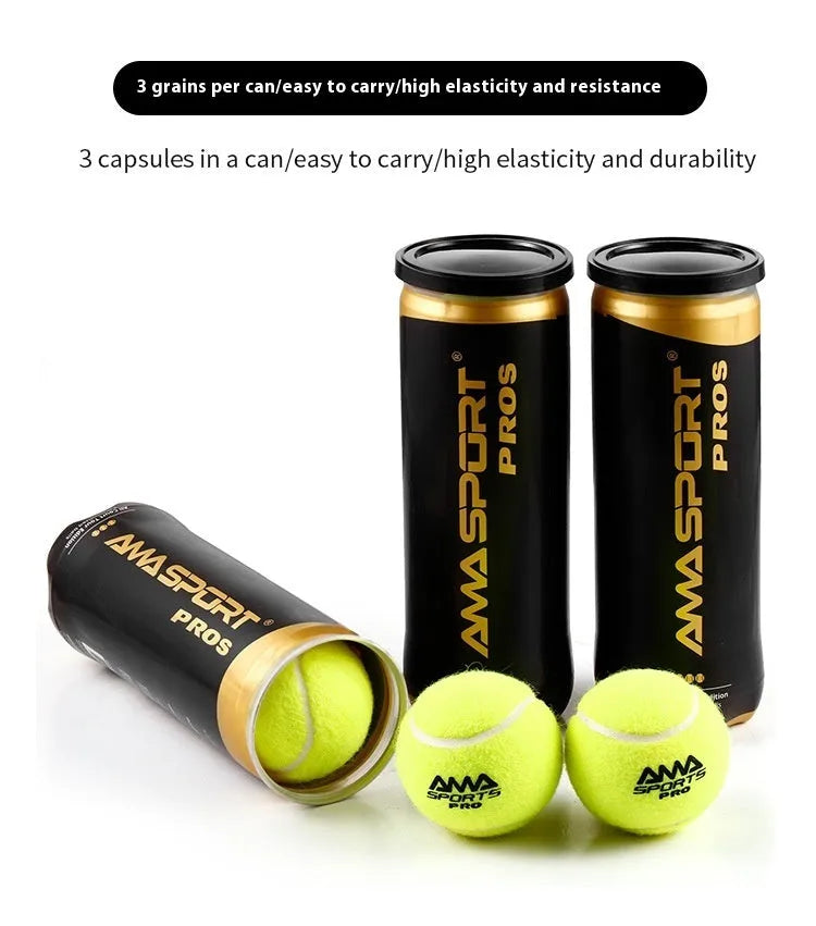 Set of three high elasticity cage plate tennis training balls in black, green, and yellow