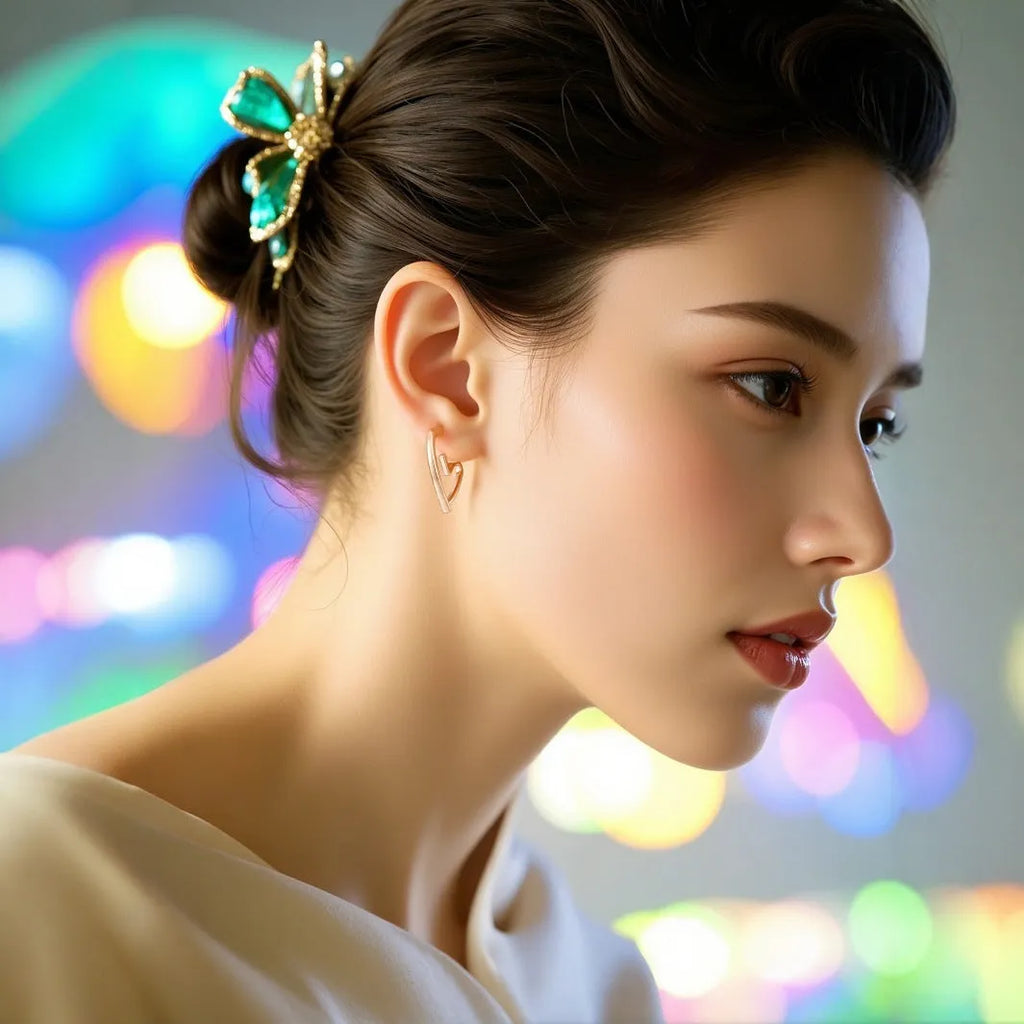 Gold-tone metal simple cold style love dangle earrings for women in golden colour
