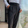 Autumn retro high waist straight casual trousers in black, cotton blend fabric, women's straight leg pants