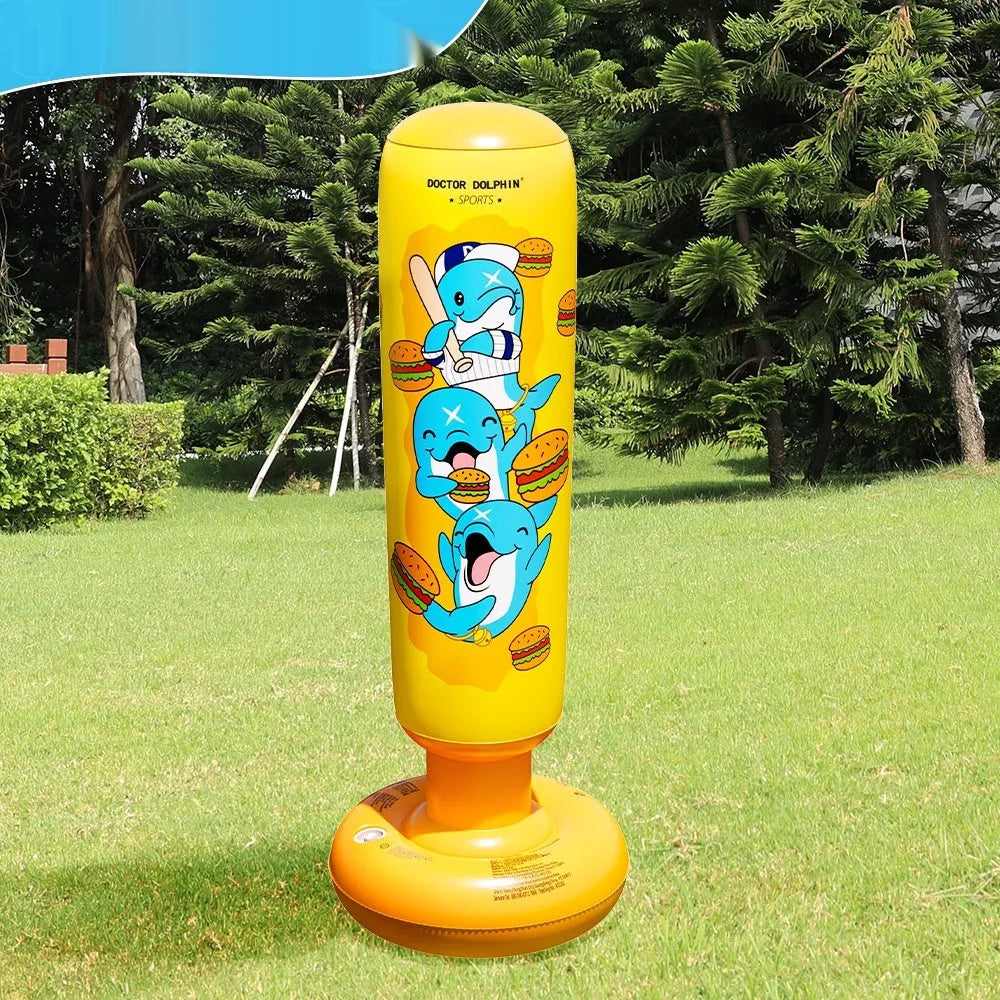Inflatable boxing column in yellow hamburger colour standing on floor