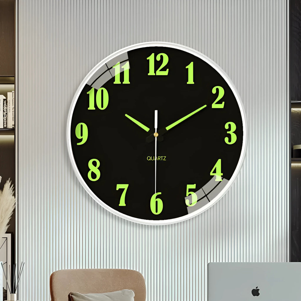 20cm modern luminous wall clock with plastic casing displayed in three colour options