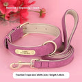 Double-layer mohair leather dog collar and matching lead in rose red, brown, or blue.