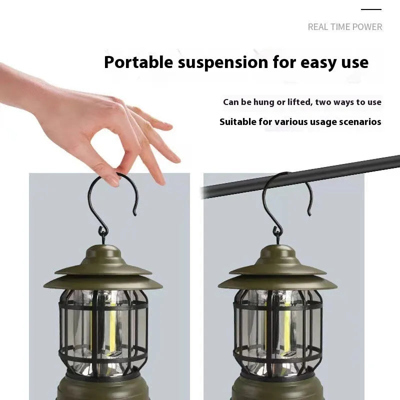 Portable camping barn lantern in dark green, black or red colours with LED light