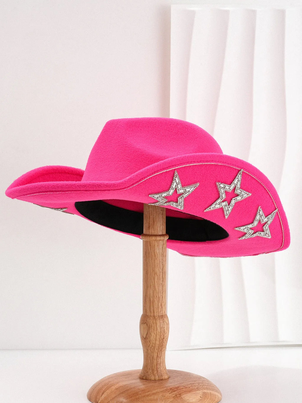 Woolen felt western denim top hat with conical crown and hexagonal star detail in M size 56-58cm.