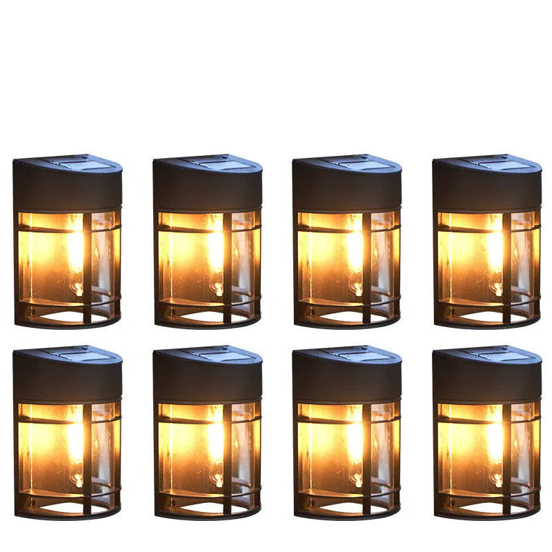 Set of solar outdoor wall lights with warm light, IP65 waterproof, for patio balcony or garden use