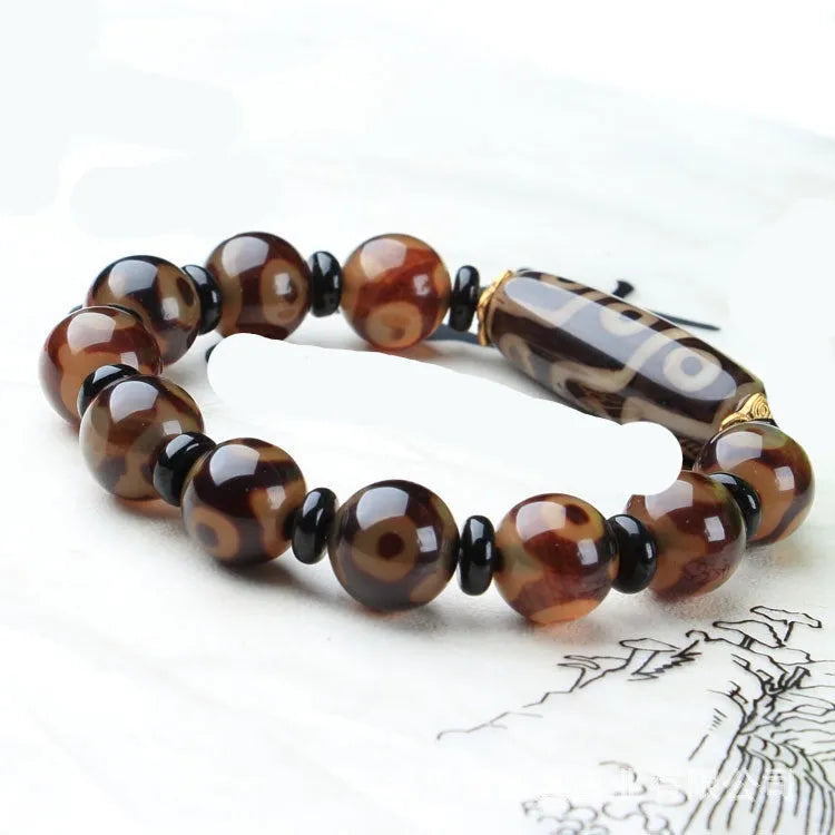 Distressed Agate Three-eye Tibet Beads Bracelet natural stone polished handmade dzi bead bracelet