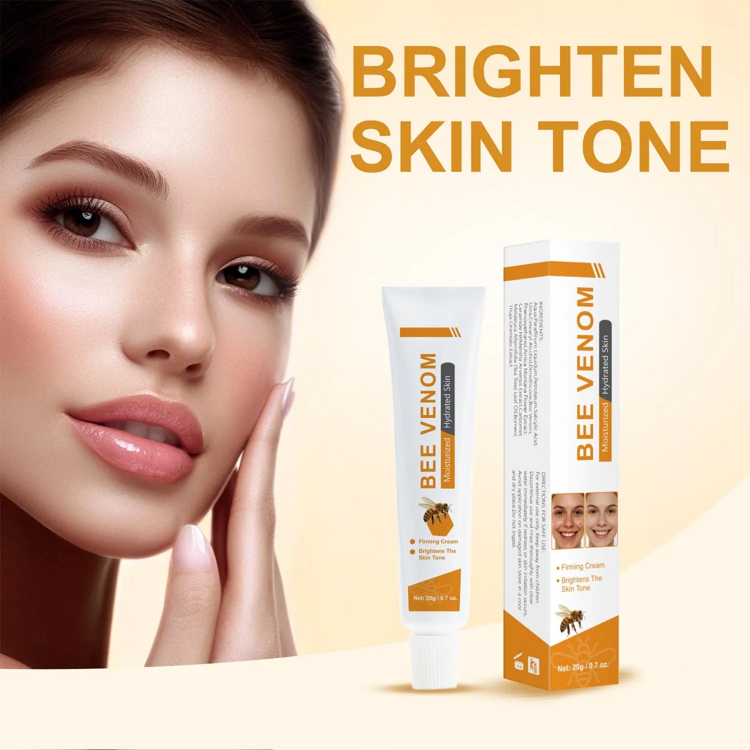 BEE Facial Neck Cream 20g tube on a white background, showing product label and specification FP-A024