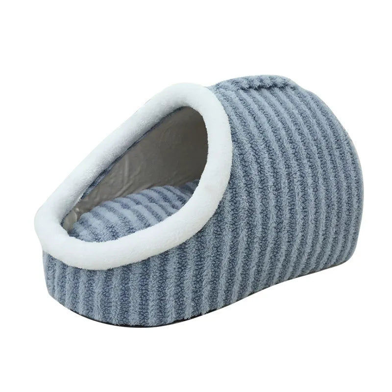 Thickened three-dimensional cat nest macaron double-piece warm pet bed in pink cloth