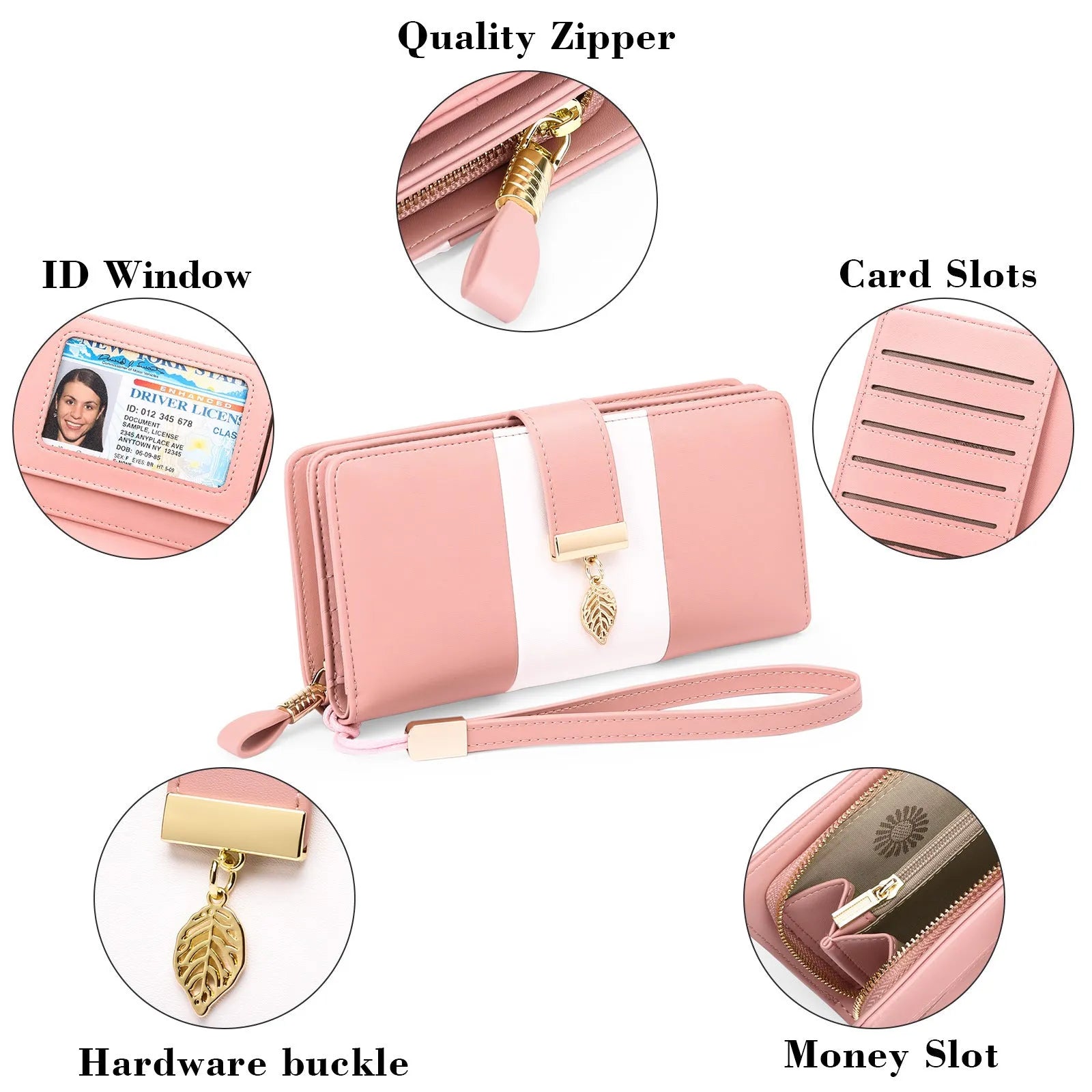 Anti-theft RFID clutch bag with locking clasp in black PU leather showing foldable design