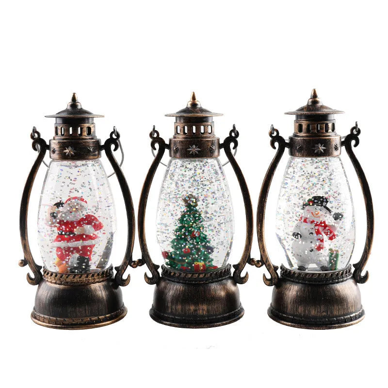 Portable oil lamp Christmas ornament with light-emitting crystal ball and snowman design