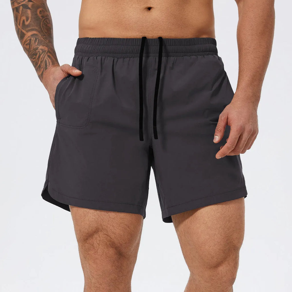 Men's moisture-wicking nylon basketball tennis running shorts in black, mid-waist, size S to XXL