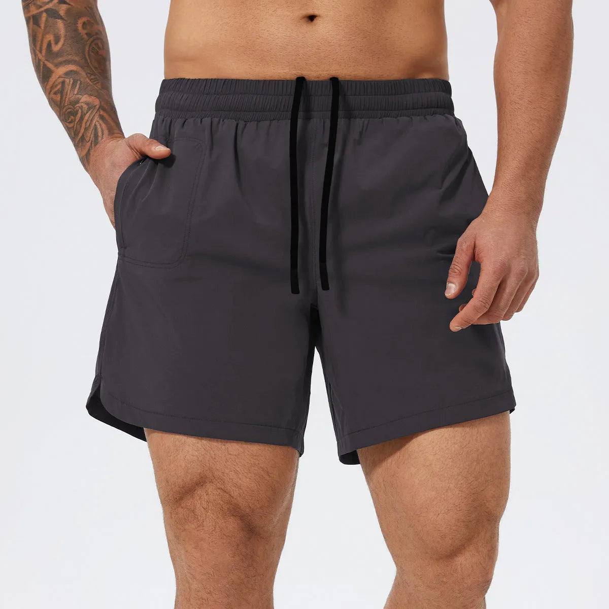 Men's moisture-wicking nylon basketball tennis running shorts in black, mid-waist, size S to XXL