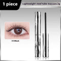 Waterproof steel tube mascara in black and brown shades with optional eyelash curler