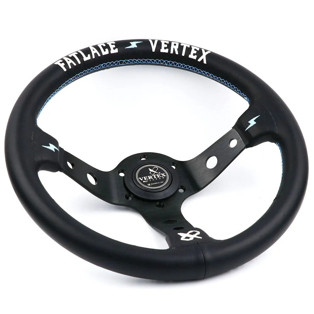 Racing competition deep concave modified steering wheel in black with alloy core and leather grip
