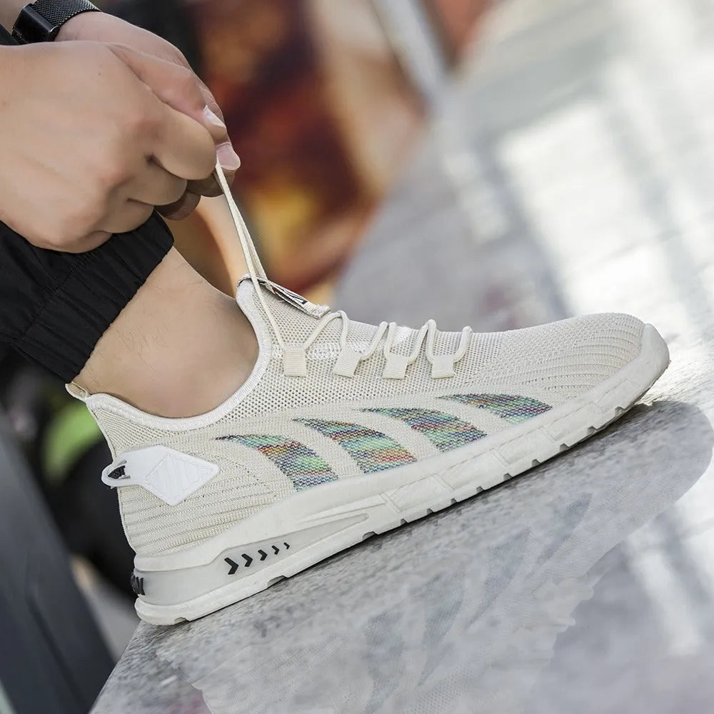 Summer mesh lightweight fat foot student leisure sneakers with stripe pattern, low top, flat heel, breathable upper