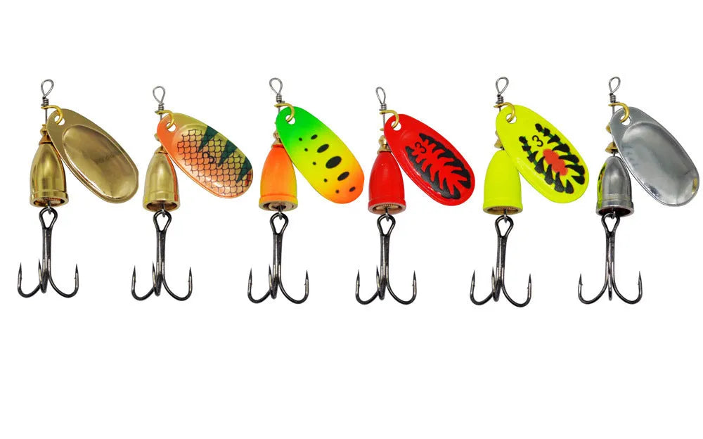 R composite rotating sequins copper bell fishing lure in seven colour options including yellow green and gold mesh
