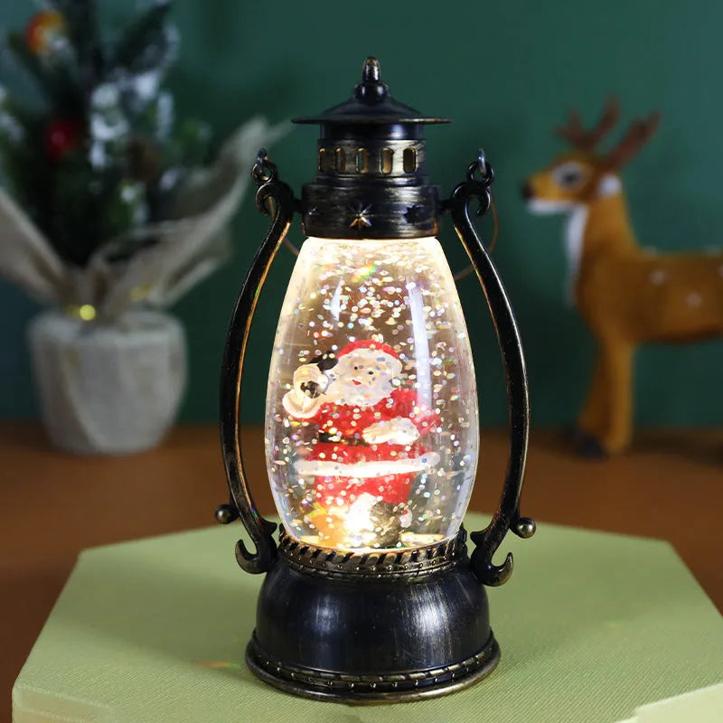 Portable oil lamp Christmas ornament with light-emitting crystal ball and snowman design
