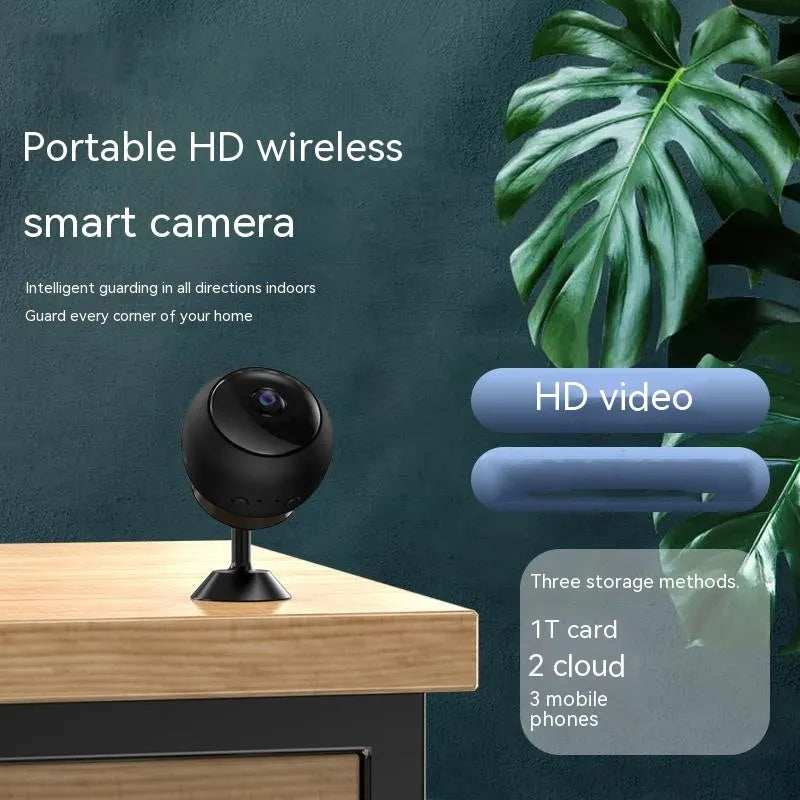 1080p wireless Wi-Fi indoor surveillance camera with 3.6mm lens on white background