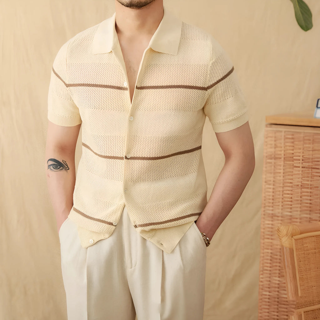 Lapel casual fashion cotton linen short sleeve knitted cardigan in camel and gray sizes M to 3XL