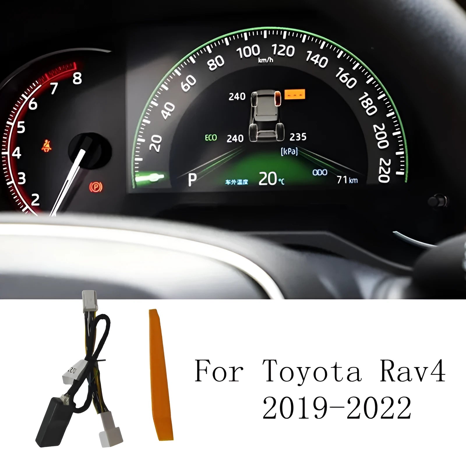 Black display tire pressure monitoring module with power cord for 2019-2022 RAV4 Camry Corolla direct insertion