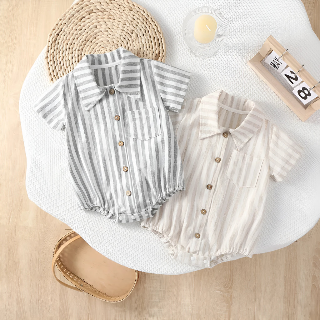Baby thin cotton short sleeve romper in light gray for boys summer wear 66cm to 90cm