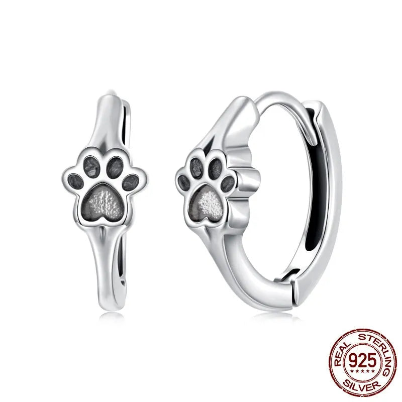 S925 sterling silver cute pet paw print ear clip for women polished finish non-piercing earrings SCE1885 colour