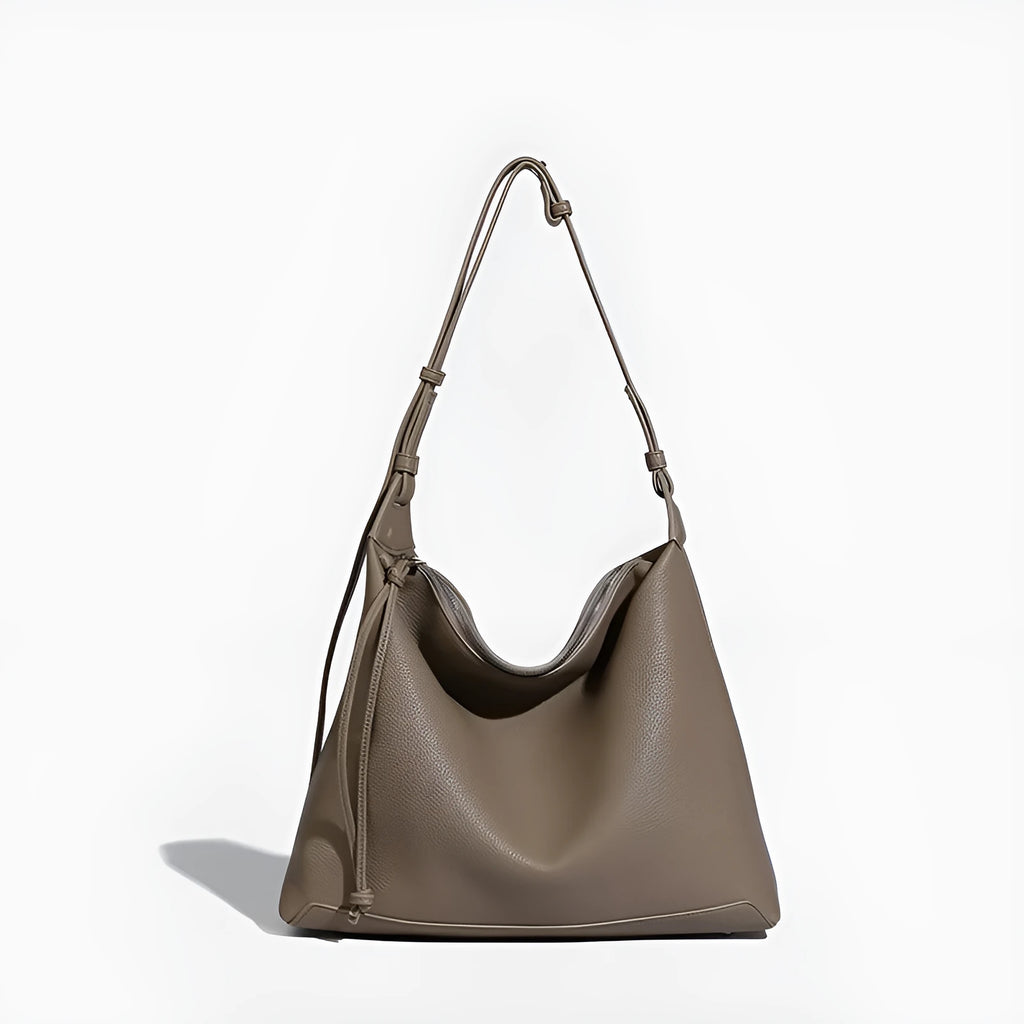 Large capacity underarm shoulder messenger bag in caramel PU leather, 36cm length, with soft texture