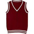 Women's slim fit V-neck knitted waistcoat sweater in acrylic fibre fabric, shown in wine red colour