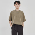 Men's loose drape knit T-shirt in solid colour with short sleeves and collage stitching, black brown white, S to 2XL