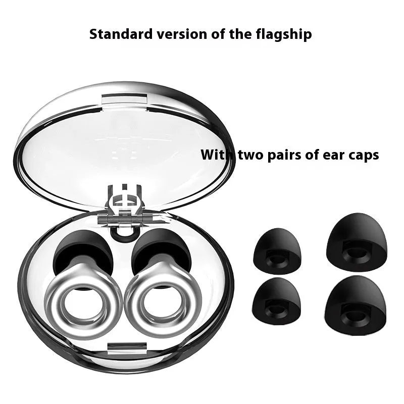 Gold silicone noise reduction earplugs with storage box and two pairs of ear caps