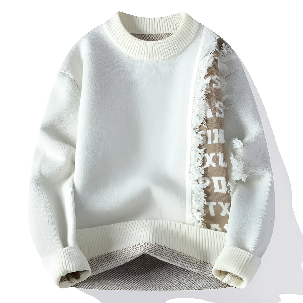 Men's loose fit knitted pullover with ribbed hemline in rabbit fur polyester blend