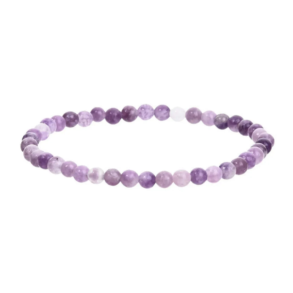 Purple natural stone elastic bead bracelet on a light surface, showing geometric beads in 10mm size