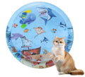 Blue 0.5mm thickened cat water mat with ocean fish toys and inflator, 90cm diameter, on floor