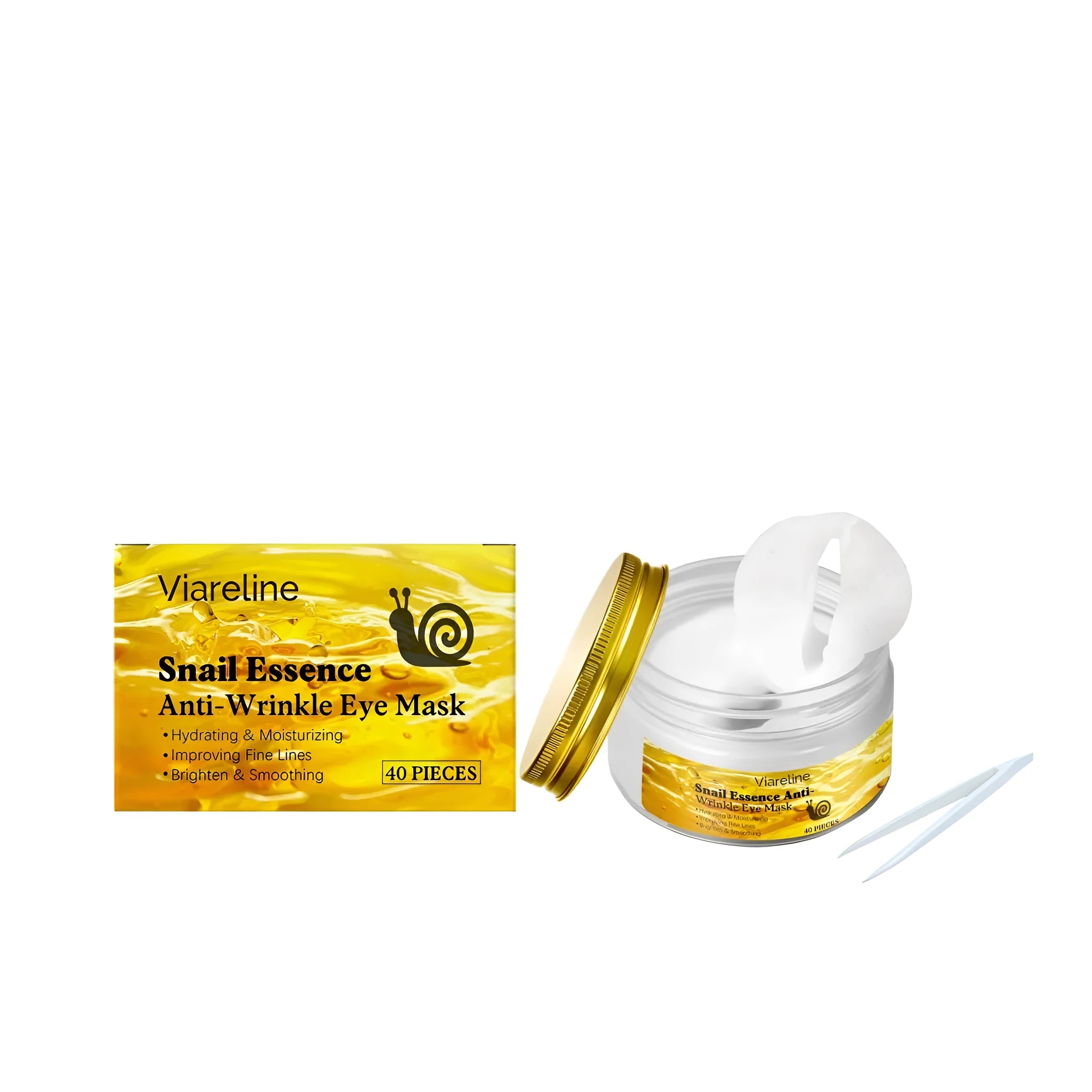 Snail light wrinkle eye mask patches in packaging with tweezers for under-eye treatment