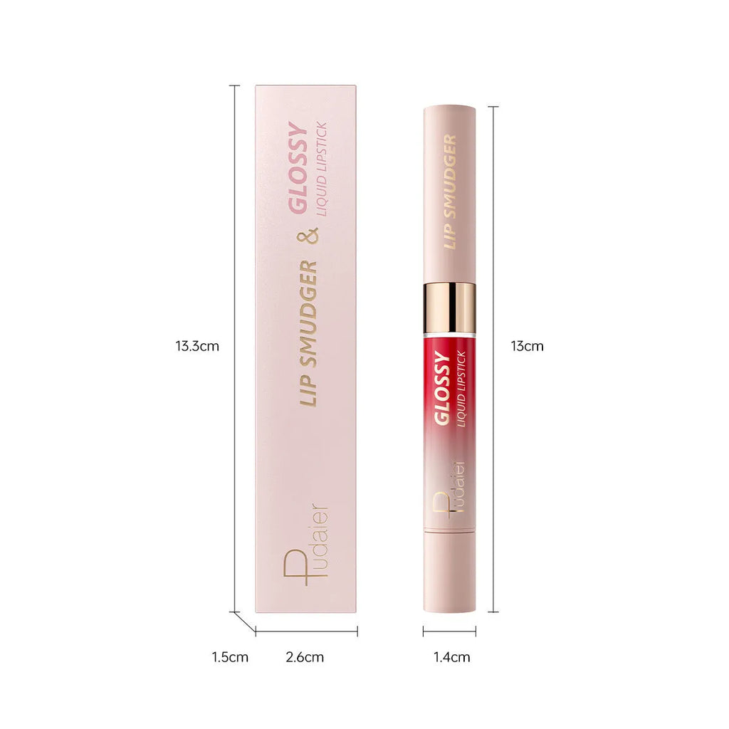 Double-headed lipstick and lip gloss set showing 10 colour options with dual-tip applicator design