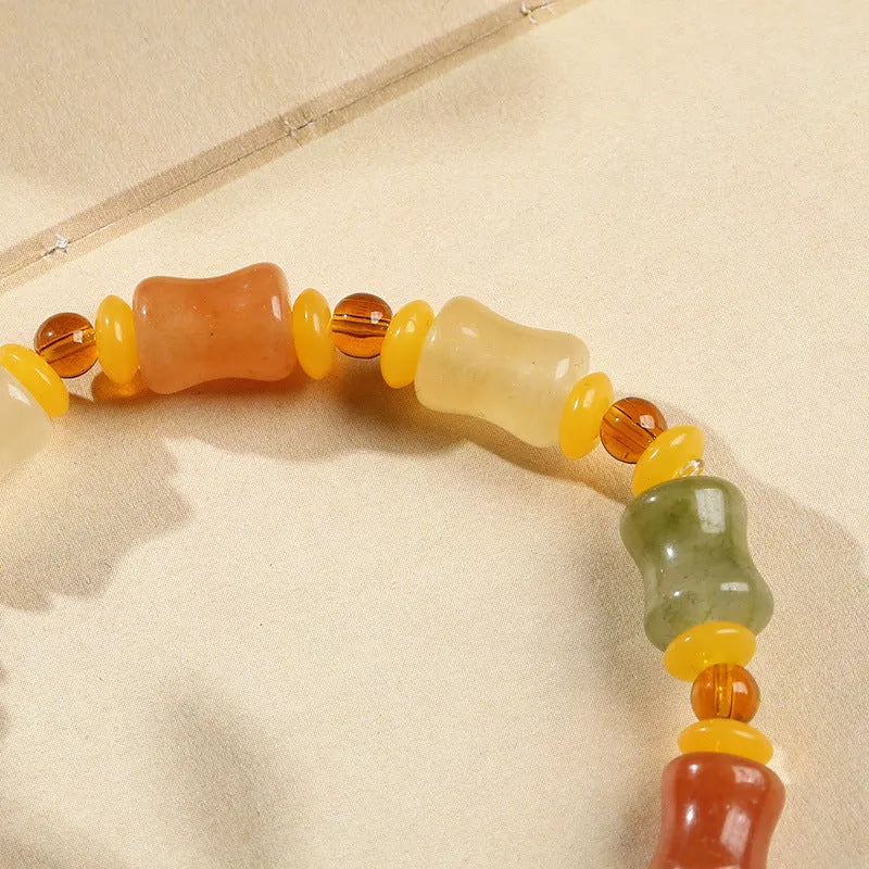 Natural Xinjiang Jinsi Jade small bone beads bracelet Chinese style geometric shape auspicious pattern 10.5x8mm