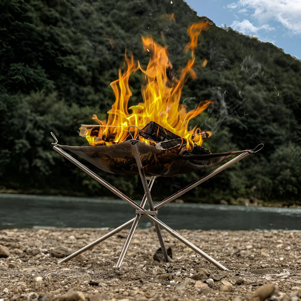 Silver stainless steel large barbecue grill net for outdoor cooking.
