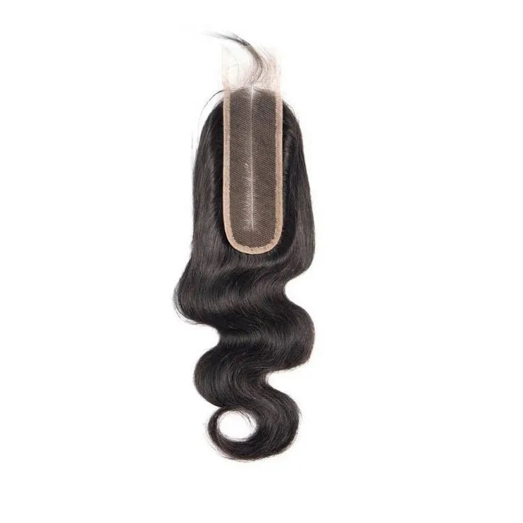 A straight, natural-coloured human hair wig for women on a stand, showing its length and hand-woven construction.